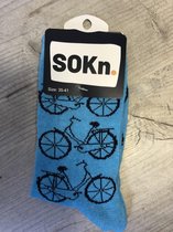 SOKn. trendy sokken Fiets aquablauw maat 35-41  (Ook leuk om kado te geven !)
