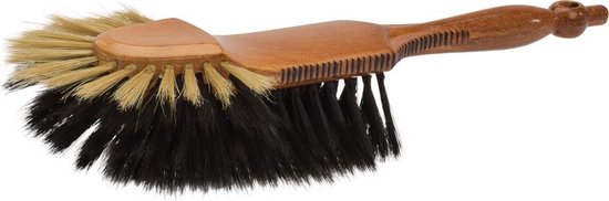 Balayette à manche en bois et poils bicolores (crème et noir).