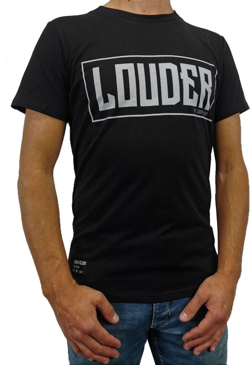 LOUDER® T Shirt Heren Zwart Grijs - Ronde Hals - Korte Mouw - Met Print - Met Opdruk - Maat L