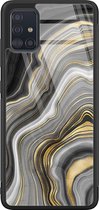 Samsung A71 hoesje glas - Marble agate - Hard Case - Zwart - Backcover - Print / Illustratie - Zwart
