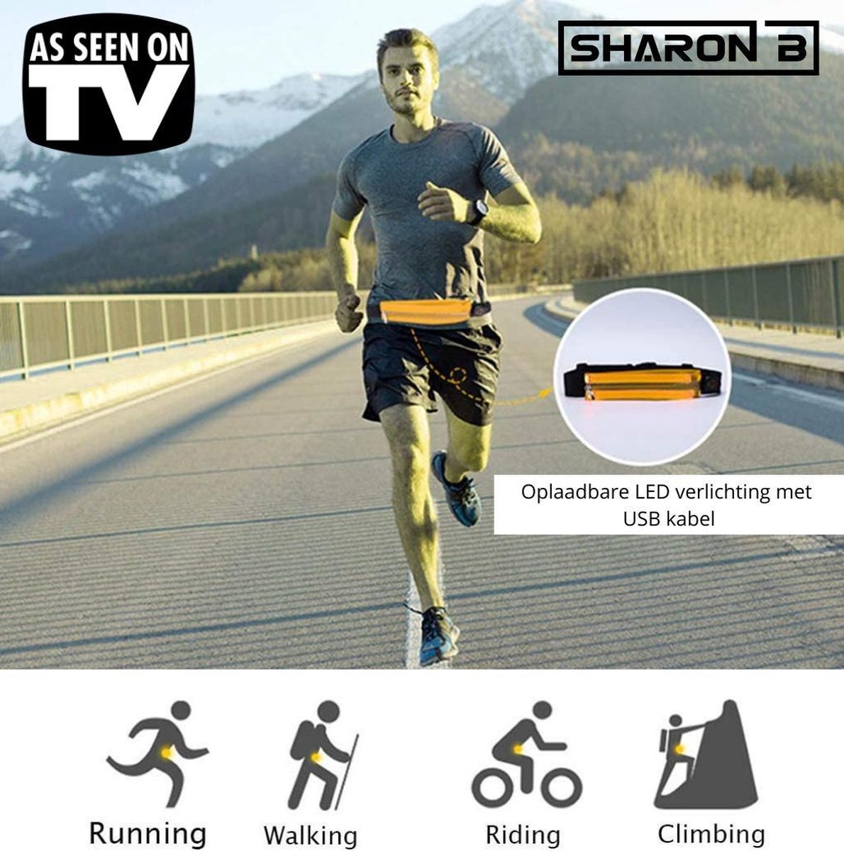 LED Running Belt Oranje Waterproof hardloop gordel hardloop riem hardloop...
