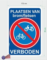 Verkeersbord sticker plaatsen van brommers en fietsen verboden.