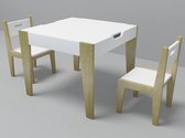 Table enfant Beboonz carrée avec deux chaises - 1 table enfant avec deux chaises - espace de rangement sous plan de travail - plan de travail réversible - partie craie - plan de travail carré - table artisanale