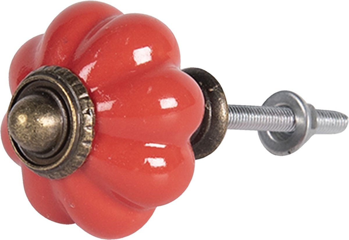 Clayre & Eef Deurknop Ø 4 cm Rood Keramiek Meubelknop Kastknop