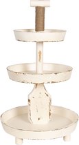 Clayre & Eef Etagère 2 laags Ø 39*66 cm Wit Hout Rond Fruitschaal etagère Serveerschaal