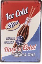 Clayre & Eef Tekstbord 30*20 cm Meerkleurig Ijzer Rechthoek Ice Cold Cola Wandbord Quote Bord Spreuk