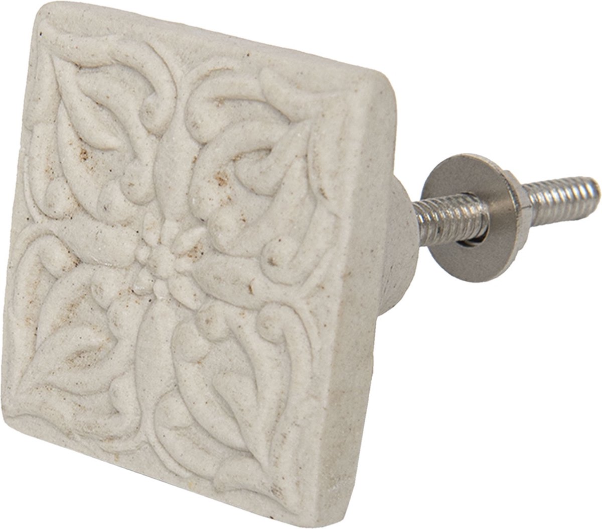Clayre & Eef Deurknop 4x4 cm Beige Keramiek Vierkant Meubelknop Kastknop