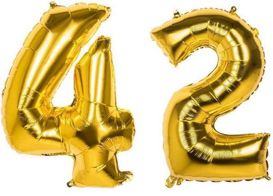 42 Jaar Folie Ballonnen Goud - Happy Birthday - Foil Balloon - Versiering - Verjaardag - Man / Vrouw - Feest - Inclusief Opblaas Stokje & Clip - XXL - 115 cm