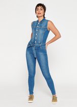 LOLALIZA Skinny denim jumpsuit zonder mouwen - Blauw - Maat 38