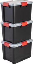 IRIS Airtight Box Opbergbox - 20L - Kunststof - Zwart/Rood - Set van 3