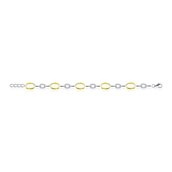 Gisser Jewels - Armband - Fantasie Ovaal Rond gezet met Zirkonia - 9mm Breed - Lengte 18+3cm - Bi-color Geelgoud Verguld Zilver 925 - B042Y-18+3