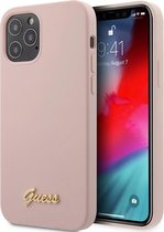 Roze hoesje van Guess - Backcover - iPhone 12 Pro Max - Metal Logo