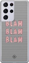 Samsung S21 Ultra hoesje siliconen - Blah blah blah | Samsung Galaxy S21 Ultra case | blauw | TPU backcover transparant