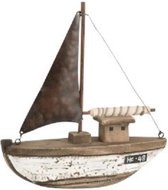J-Line Boot Deco Paulownia Hout Donker Bruin/Wit Small Set van 2 stuks