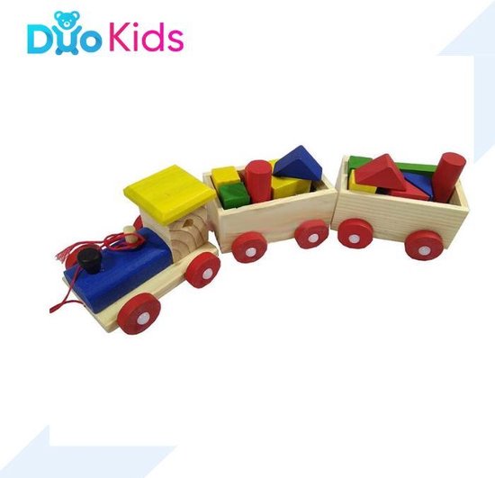 ik klaag rustig aan tussen Duo Kids - Vel Gekleurde Grote Houten Speelgoed trein met blokken -  Educatief felle... | bol.com