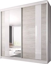 InspireMe-  Zweefdeurkast Kledingkast met Spiegel Garderobekast met planken en kledingstang - 183x61x218 cm (BxDxH) - BEN 32 (Wit)