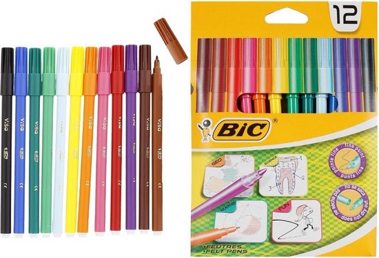 BIC- Kleurstiften - Viltstiften - 12 kleuren | bol