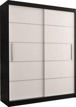 InspireMe- Zweefdeurkast Kledingkast Garderobekast met planken en kledingstang - 150x61x200 cm (BxDxH) - LARA 06 (Zwart+Wit)