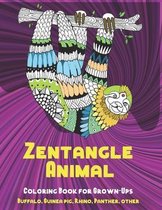 Zentangle Animal - Coloring Book for Grown-Ups - Buffalo, Guinea pig, Rhino, Panther, other