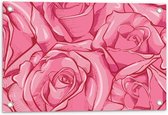 Tuinposter – Roze Getekende Rozen - 60x40cm Foto op Tuinposter  (wanddecoratie voor buiten en binnen)