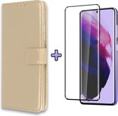 Samsung Galaxy A12 Hoesje Goud - Portemonnee Book Case - Kaarthouder & Magneetlipje & Volledige Display Screenprotector