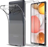 Samsung Galaxy A12 Hoesje Transparant - Siliconen Back Cover & 2X Glazen Screenprotectors