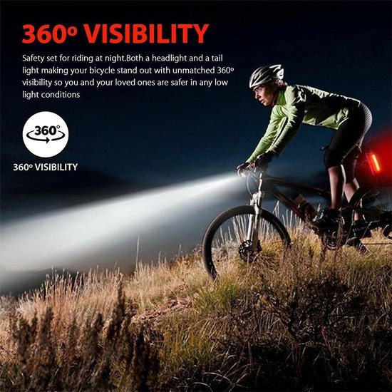 Fietsverlichting usb oplaadbaar - LED - Lampen Set - Voor & Achter - Mountainbike - Racefiets - Fiets - RAMBUX