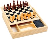 Mini houten schaakspel van hout - 18 x 18 x 3,5 cm