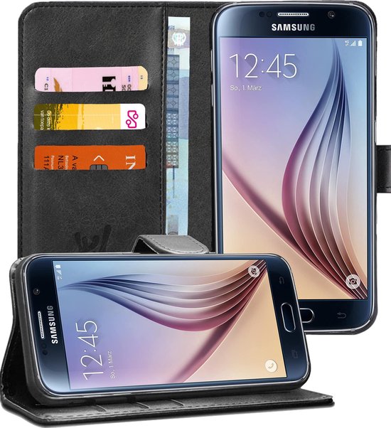 iCall - Samsung Galaxy S6 - Lederen TPU Wallet Case Zwart - Portemonee Hoesje - | bol.com
