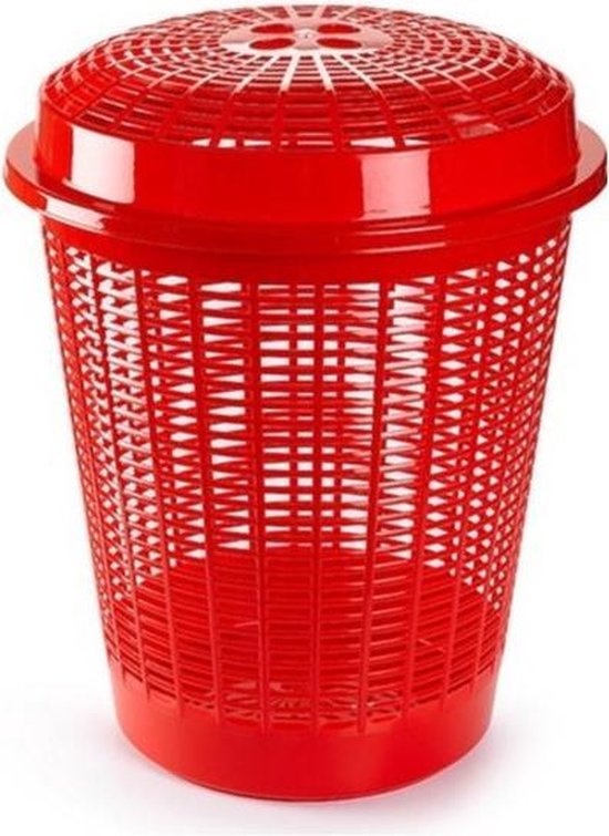 Paniers à linge ronds / panier de rangement avec couvercle 50 litres en  rouge -... | bol.com