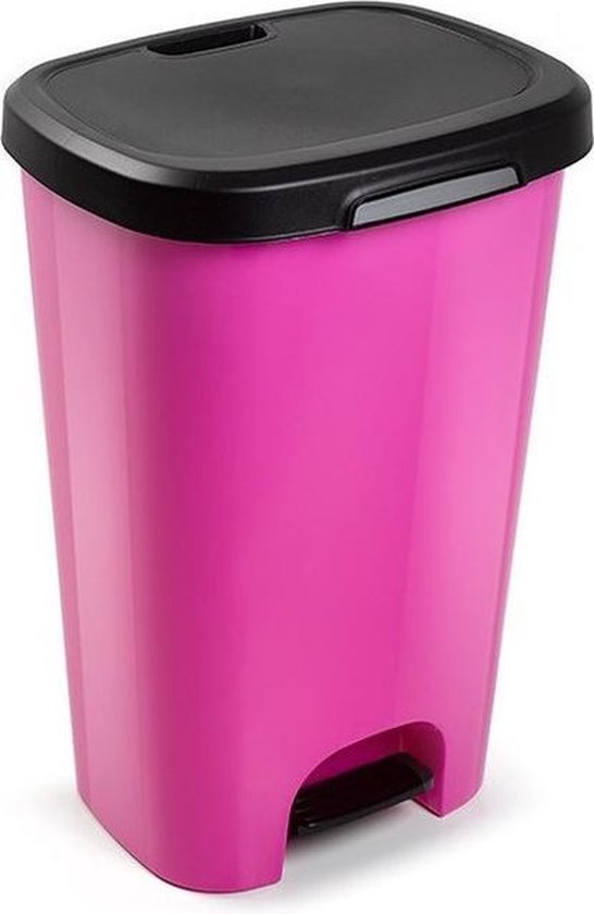 Poubelles / poubelles plastique rose 50 litres avec couvercle noir et  pédale -... | bol.com