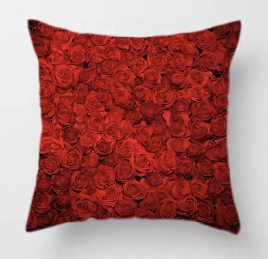 Housse de coussin roses - fleurs - rouge-noir - Sierkussen décoratif - 45x45 cm