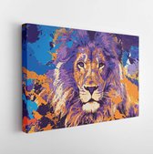 Onlinecanvas - Schilderij - Lion Face Abstract Art Horizontal Horizontal - Multicolor - 30 X 40 Cm