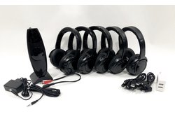 Silent Disco Starterspakket 5 - met 5 oplaadbare koptelefoons, 1 zender en oplaadkabels