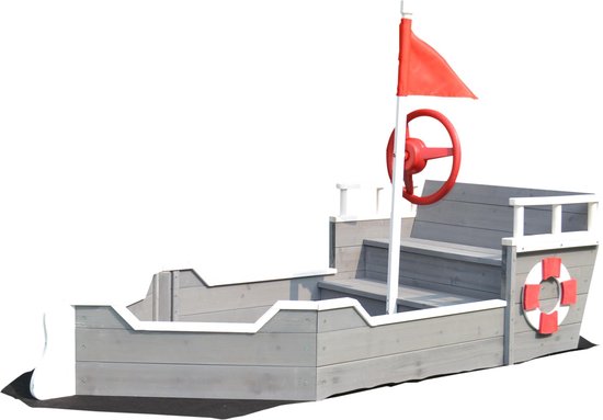 Rijoka Houten Zandbak Schip - Inclusief Grondzeil - Zitbank met Opbergvak - Boot Speeltoestel - 1950 x 940 x 1355mm