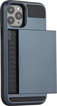 Coque Hybride iPhone 12 / iPhone 12 Pro avec Espace pour 2 Cartes - Bleu Foncé