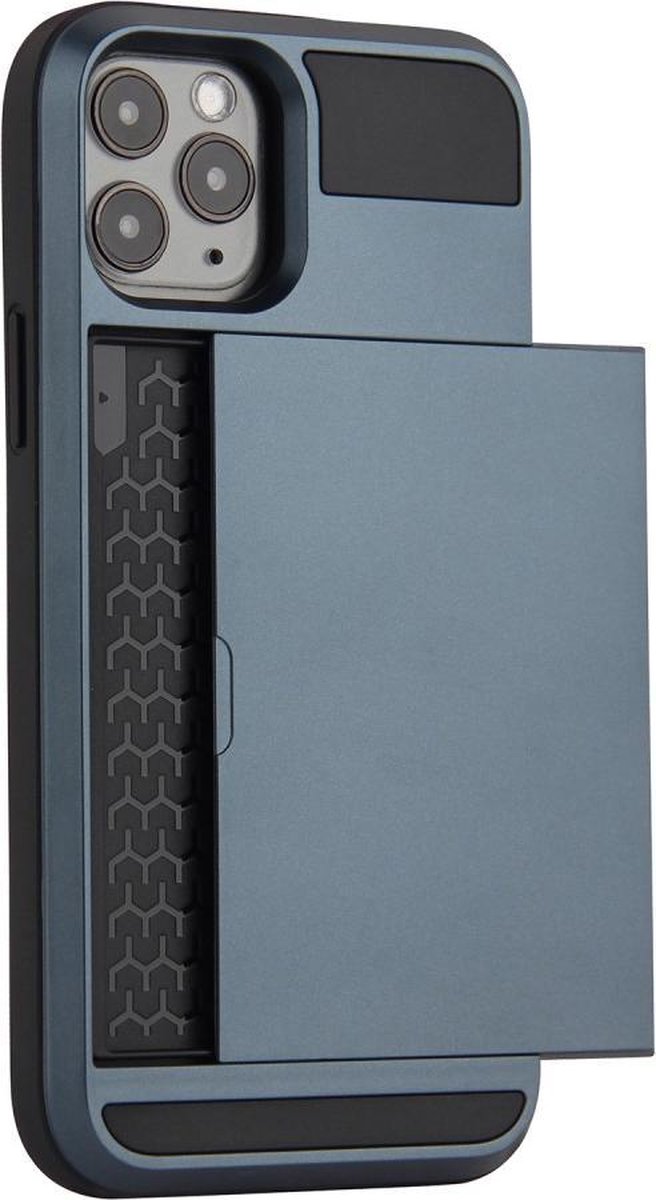 Geschikt voor iPhone 12 / iPhone 12 Pro hybrid case hoesje met ruimte voor 2 pasjes - donker blauw