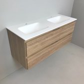 Meuble de salle de bain double Roble 120cm, aspect chêne avec vasque en Solid Surface