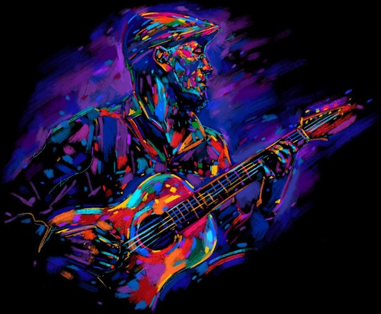 Musicien avec une guitare. Illustration abstraite de joueur de guitare  guitariste Rock... | bol.com