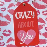 Valentijn tip ! Luxe Valentijnskaart met hanger "Crazy About You" 14x14 cm incl. envelop