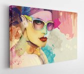 Onlinecanvas - Schilderij - Woman Face. Hand-painted Fashion Illustration Art Horizontal Horizontal - Multicolor - 75 X 115 Cm