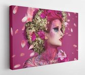 Close up portrait of young beautiful girl with flower professional makeup.- Modern Art Canvas - Horizontal - 1633569040 - 115*75 Horizontal