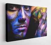 Couple in body art and face art. Painted hands and face. Love. Passion portrait - Modern Art Canvas - Horizontal - 1045022713 - 115*75 Horizontal