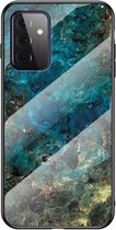 Coverup Marble Glass Back Cover - Geschikt voor Samsung Galaxy A72 Hoesje - Emerald / Goud