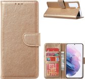 Hoesje Geschikt Voor Samsung Galaxy S21 Ultra Hoesje Geschikt Voor Samsung Galaxy S21 Ultra Portemonnee bookcase met Pasjeshouder - Goud