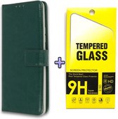 HB Hoesje Geschikt voor Samsung Galaxy A12 Groen - Portemonnee Book Case - Kaarthouder & Magneetlipje & Glazen Screenprotector