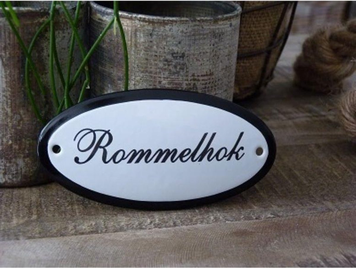 Emaille Deurbordje Ovaal \'rommelhok\'