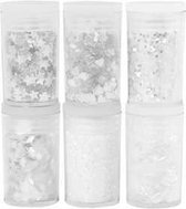 Glitter en pailletten, wit, 6x5gr