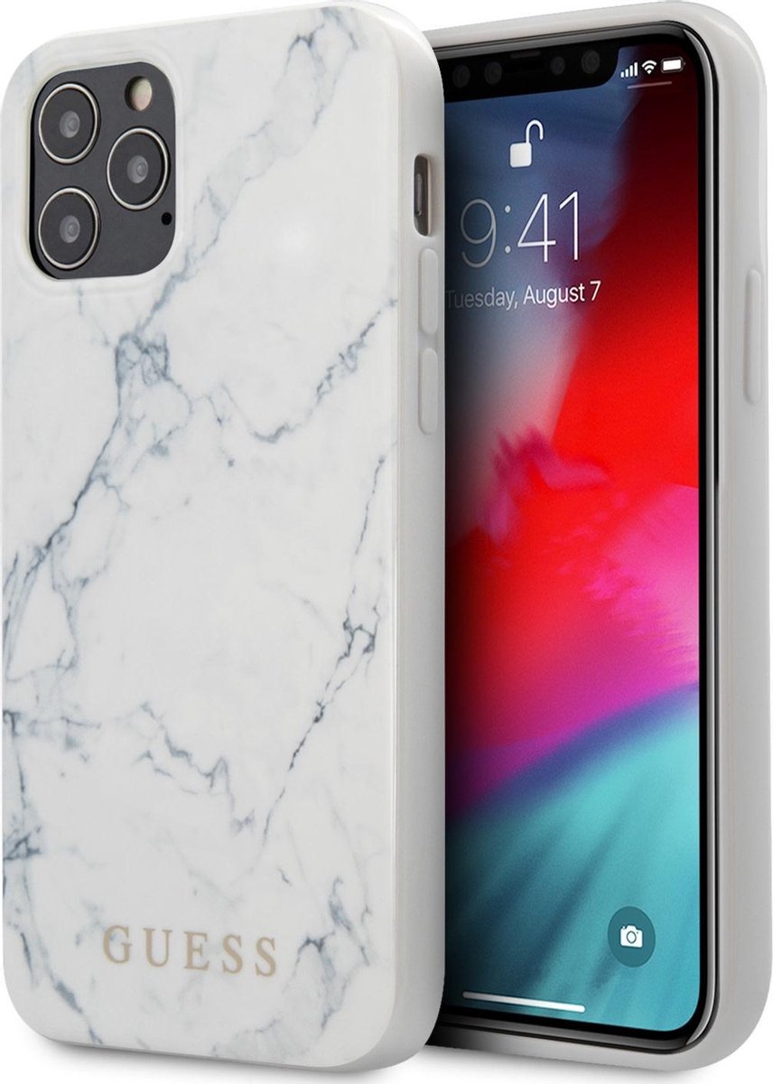Guess Marble Hard Case - Apple iPhone 12 Pro Max (6.7") - Wit