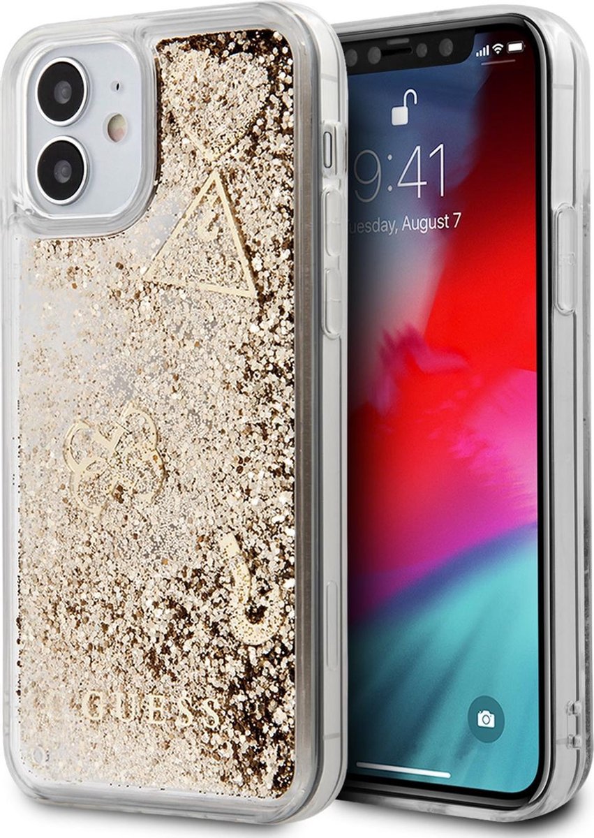 iPhone 12 Mini Backcase hoesje - Guess - Glitter Goud - Kunststof